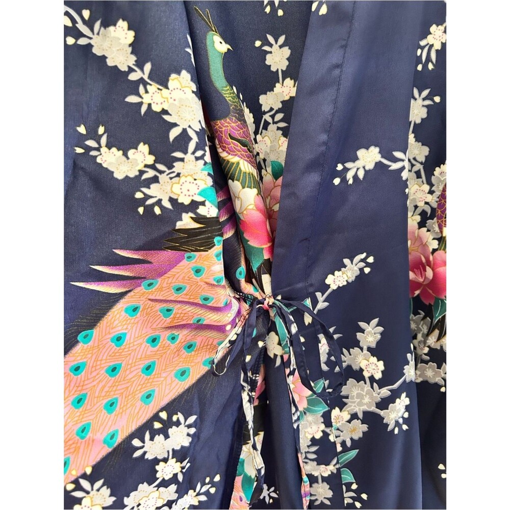 Vibrant Peacock Floral Kimono Robe Coverup Boho Floral - Picture 6 of 7